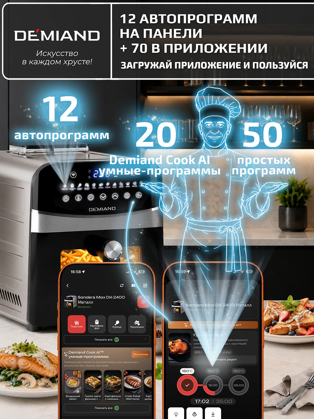 картинка Аэрогриль DEMIAND SANDERS MAX DK-2400/Металл-Wifi